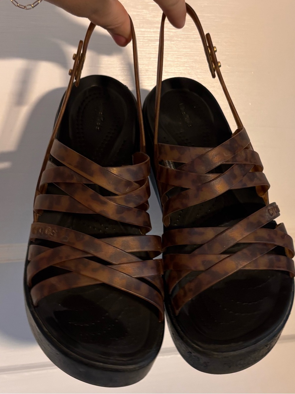 Platform Strappy Sandal in Brown Crocs Size 7 - Picture 3 of 6